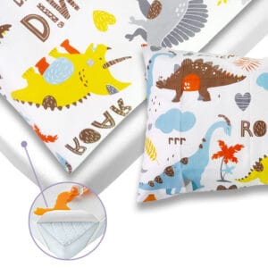 Otroški set posteljnine Dino svet, nepremočljive in napenjalne rjuhe