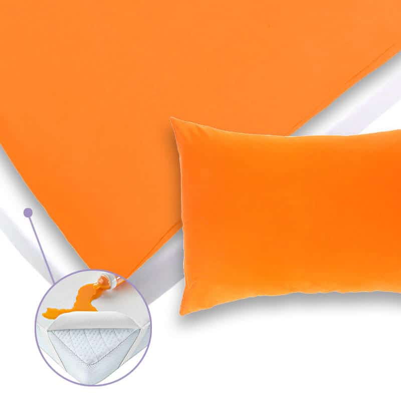 Set oranžne posteljnine, nepremočljive in napenjalne rjuhe