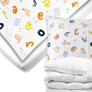 Set posteljnine za otroško posteljico z motivom Številski zoo